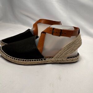 Matt Bernson Espadrille Sandal Black Tan Slingback Cross Strap‎ Shoe Size 8